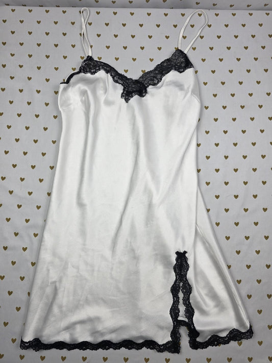 Victorias Secret White Satin Slip Dress Lace Lined Chemise Nightie SMALL