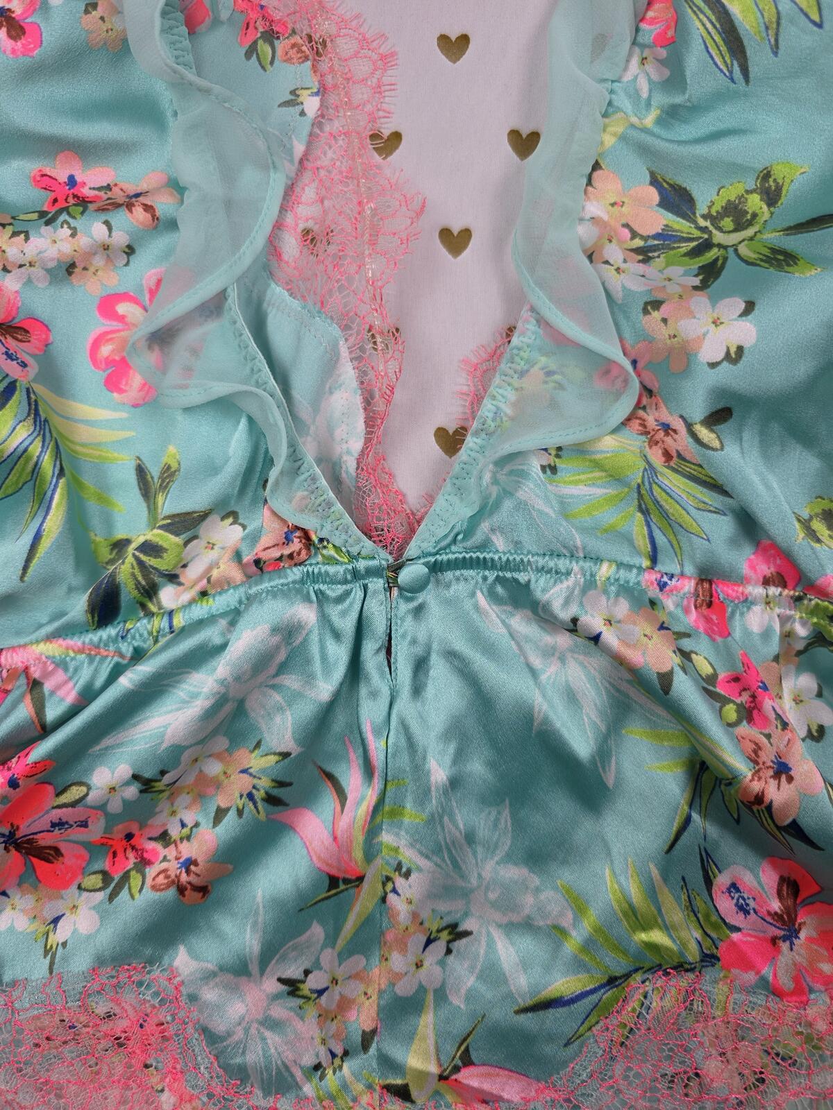Victorias Secret Vintage Floral Satin Lace Teddy Nightie Lingerie SMALL