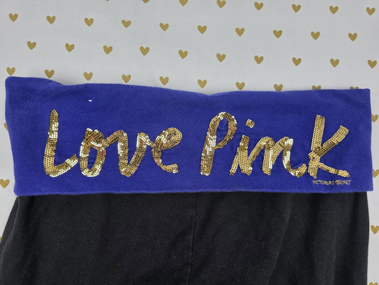 Victorias Secret PINK LOVE BLING Sequined FOLDOVER Yoga Pants Capri Medium