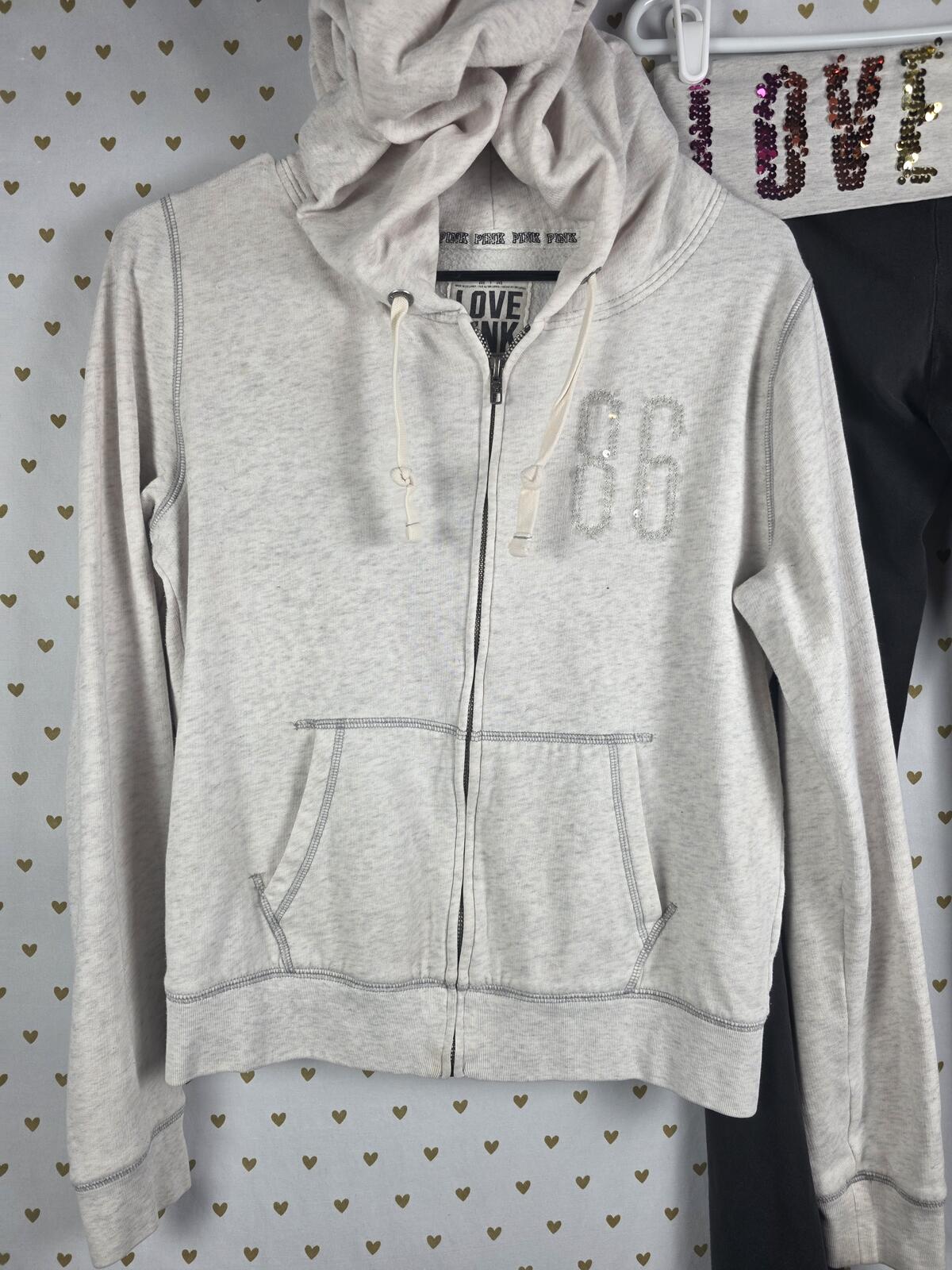 Victorias Secret Pink RAINBOW BLING SET Foldover Yoga Hoodie Jacket MEDIUM