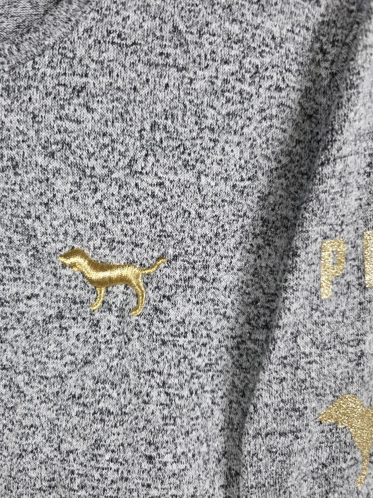 Victorias Secret PINK GLITTER DOG Soft Grey Long Sleeve Tee shirt MEDIUM