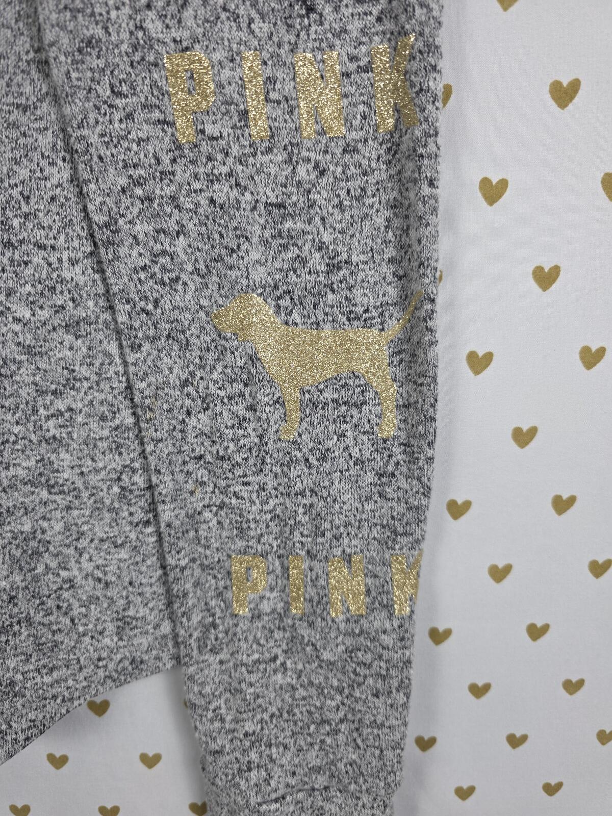 Victorias Secret PINK GLITTER DOG Soft Grey Long Sleeve Tee shirt MEDIUM