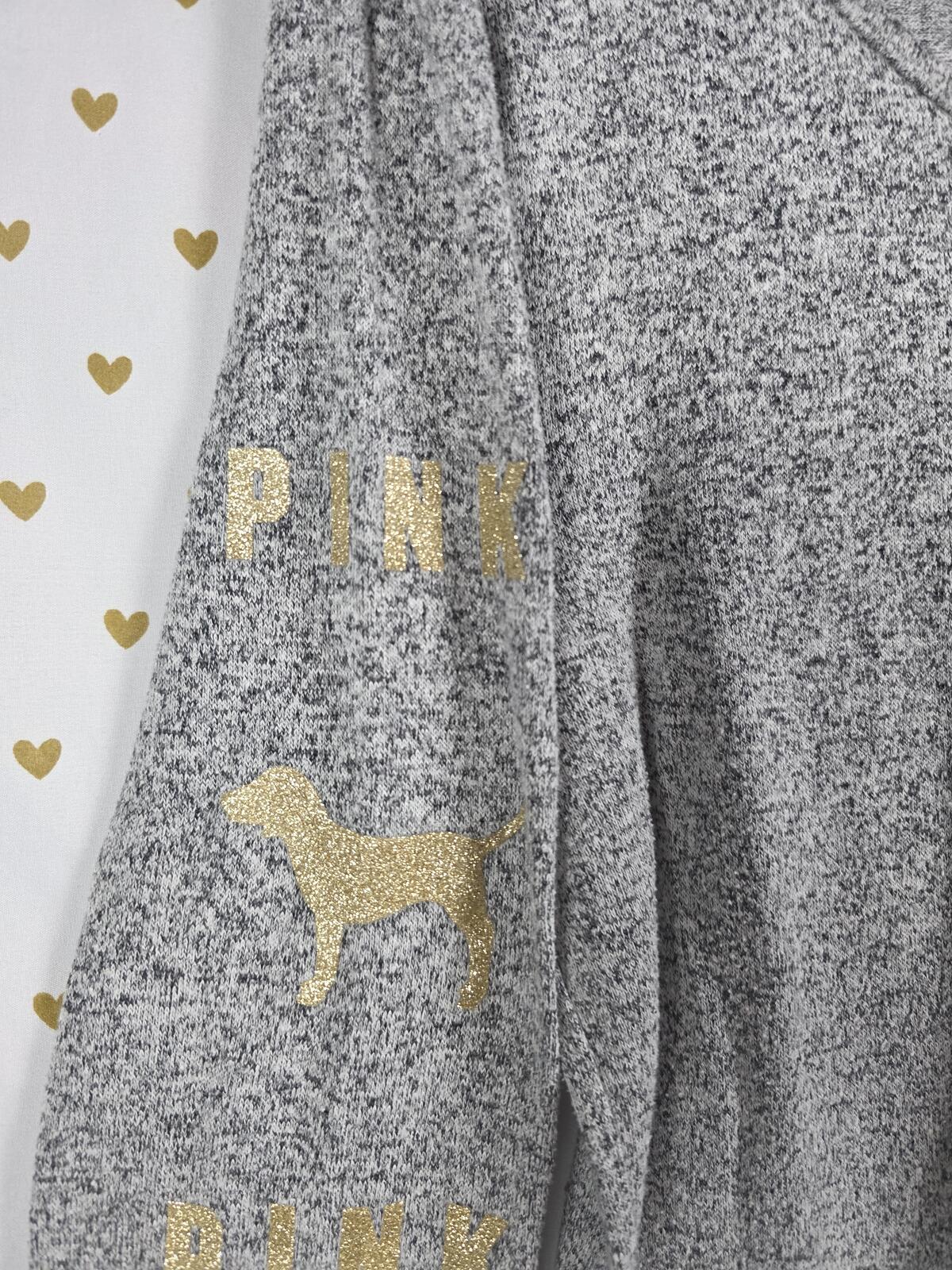 Victorias Secret PINK GLITTER DOG Soft Grey Long Sleeve Tee shirt MEDIUM