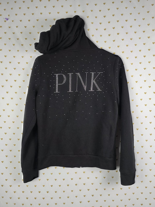 Victorias Secret Pink BLING RHINESTONE STUDDED Full Zip Hoodie Jacket SMALL