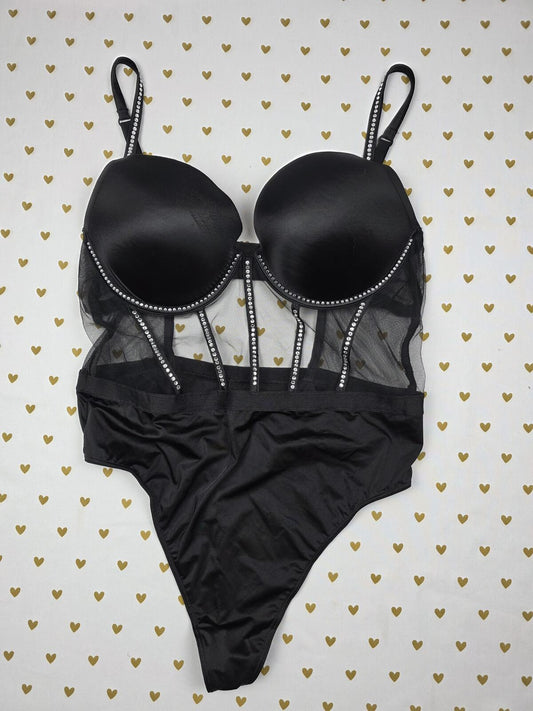 Victoria’s Secret Very Sexy Subtle Shine BLING Push-Up Teddy Lingerie add 1 CUP