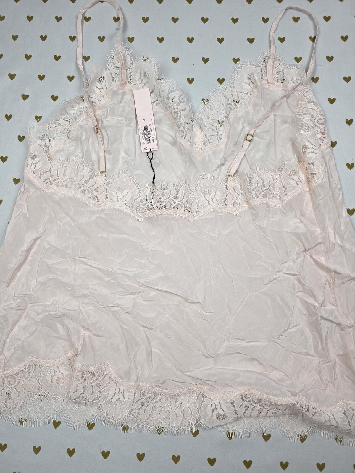 Victorias Secret PINK Satin Lace Lined NEW NWT Tank Top Blush LARGE