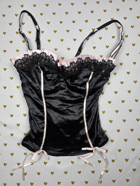 Victorias Secret '00s VINTAGE RUFFLED BUSTIER Padded Push Up Corset Bows 36B