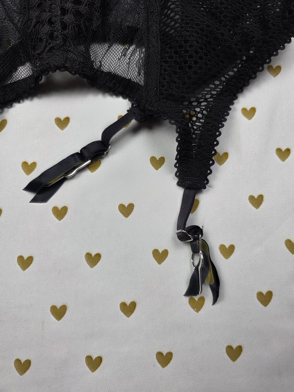 Victorias Secret Strappy Lace Garter Lingerie Bodysuit Corset Sheer Black MEDIUM