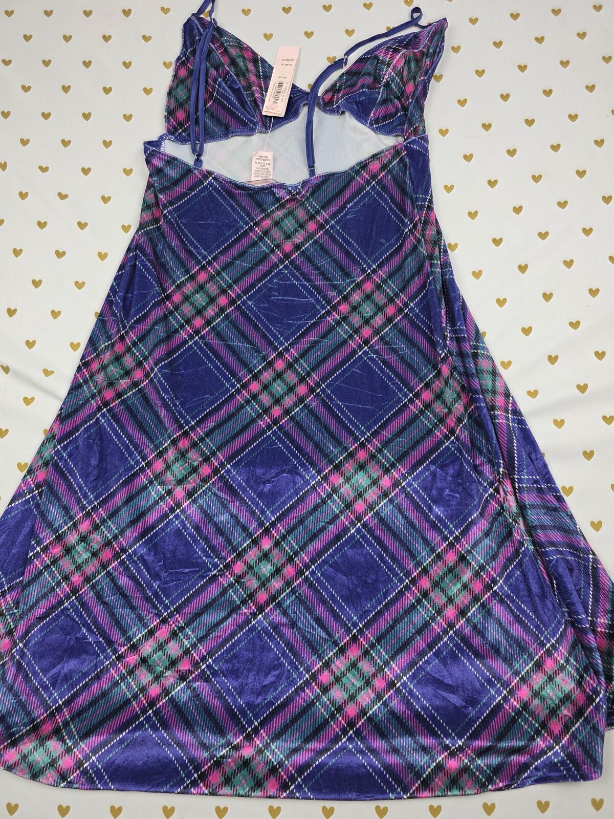 Victorias Secret NEW Nwt Plaid Velved Nightie Slip Dress Strappy XS