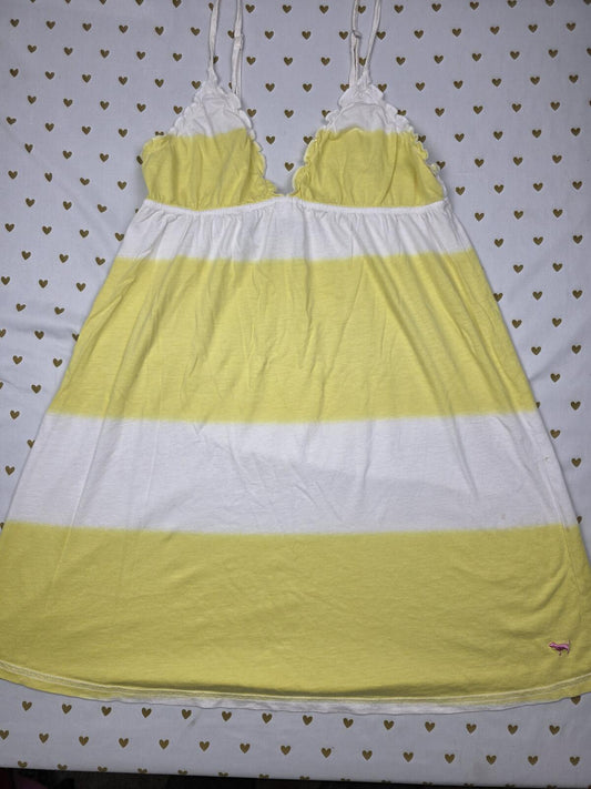 Victorias Secret PINK VINTAGE y2k Striped Summer Dress Yellow LARGE