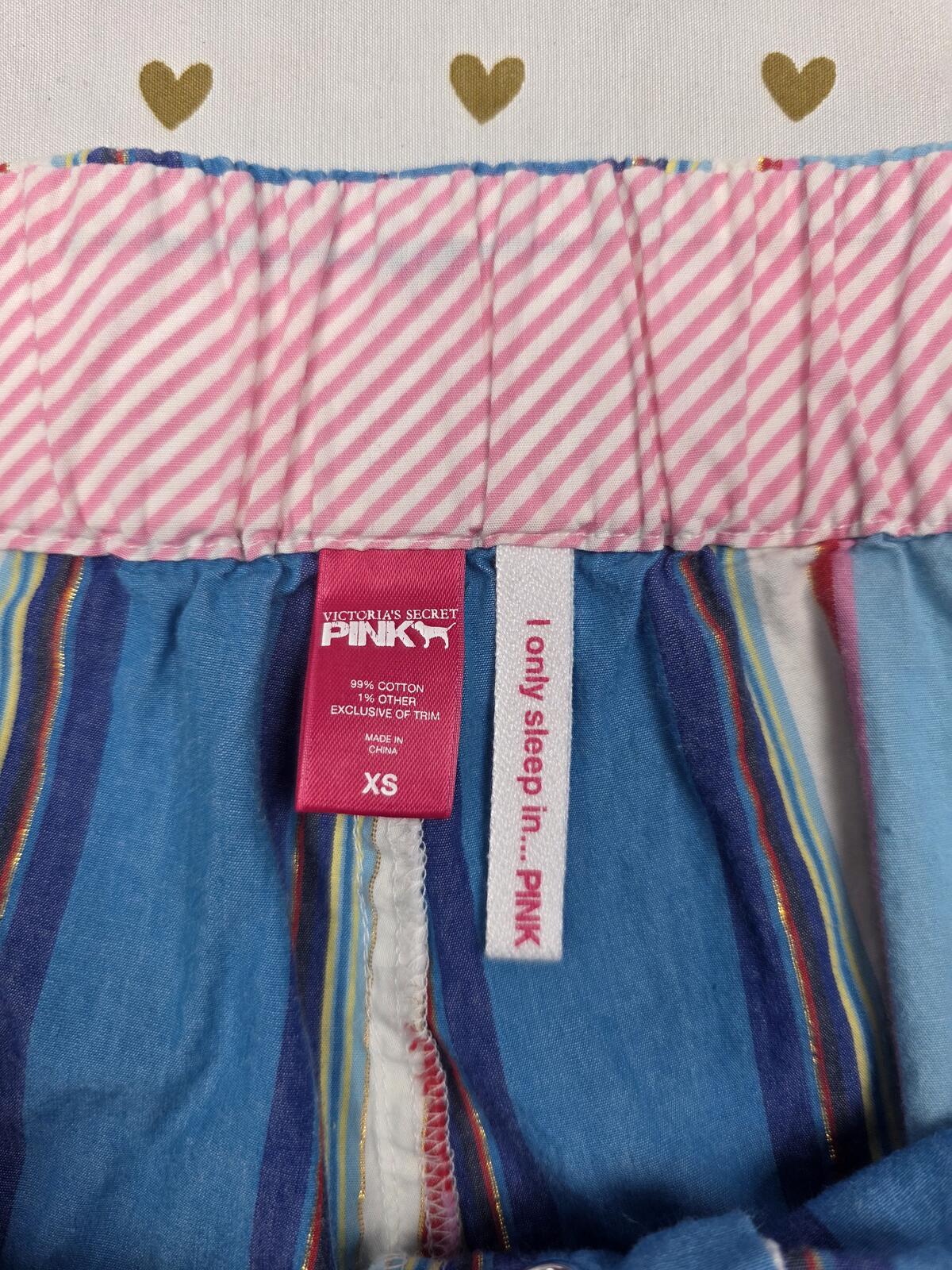 Victorias Secret PINK Vintage Cotton Striped Pajama Pants PJ Sleep Bottoms XS 06