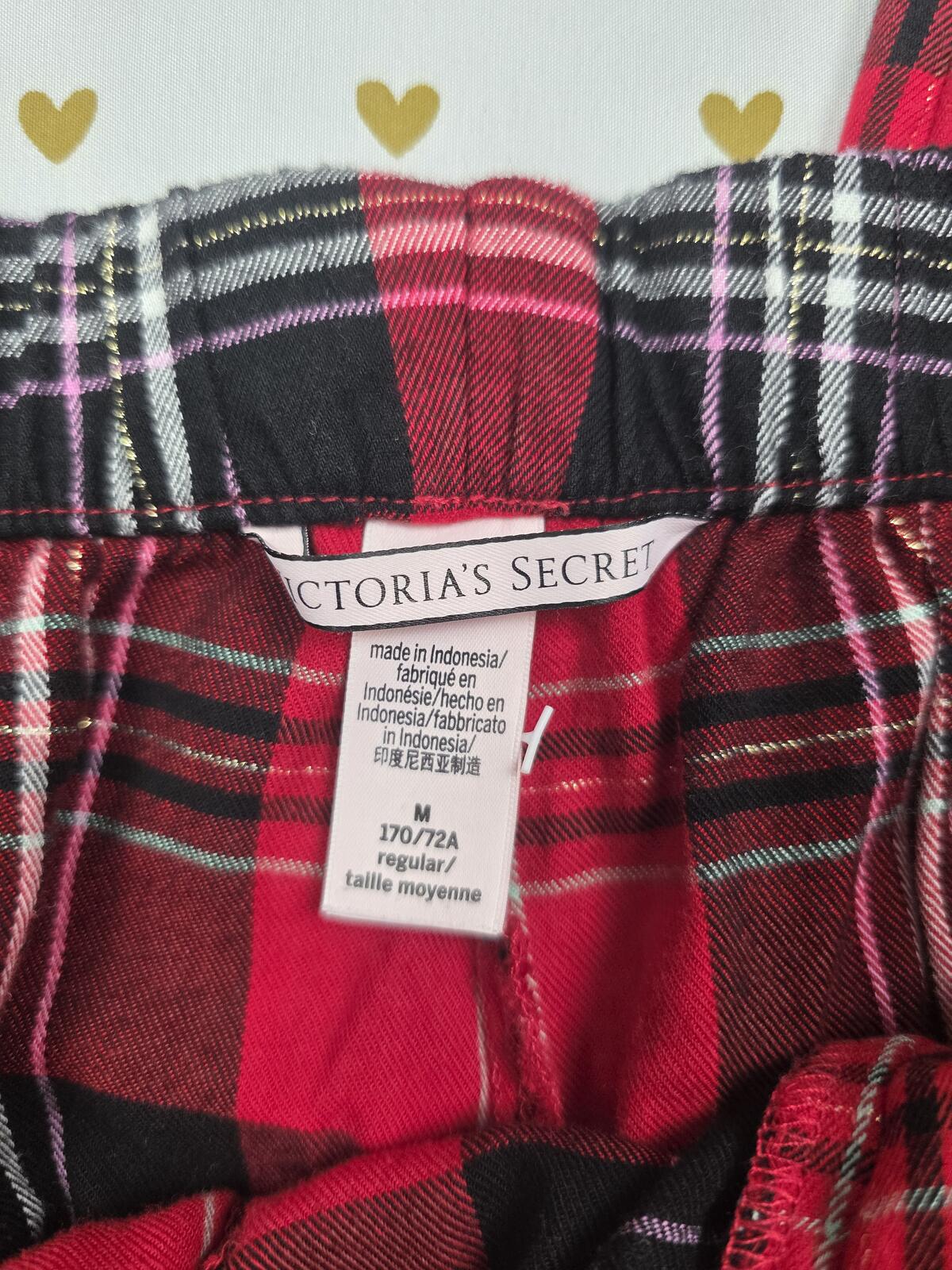 Victorias Secret Plaid Red Tapered Sleep Pants Pajama Bottoms PJ Pockets MEDIUM