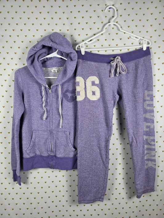 Victorias Secret Pink Vintage Purple Sweats Hoodie Jacket 86 LOVE Set MEDIUM SM