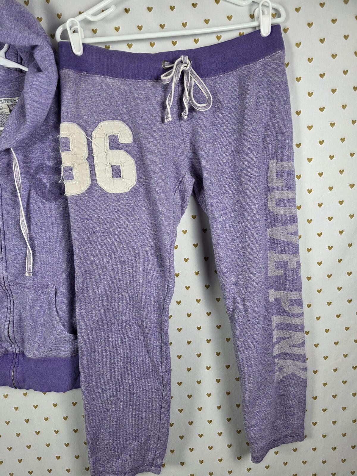 Victorias Secret Pink Vintage Purple Sweats Hoodie Jacket 86 LOVE Set MEDIUM SM