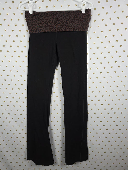 Victorias Secret PINK FOLDOVER Brown Flared Yoga Pants Cheeetah Leopard Small