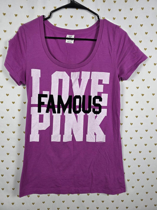 Victorias Secret PINK LOVE FAMOUS Purple Vintage Y2k Tee Shirt Large