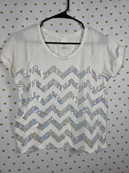 Victorias Secret PINK Chevron BLING Sequined Tee Shirt White Small