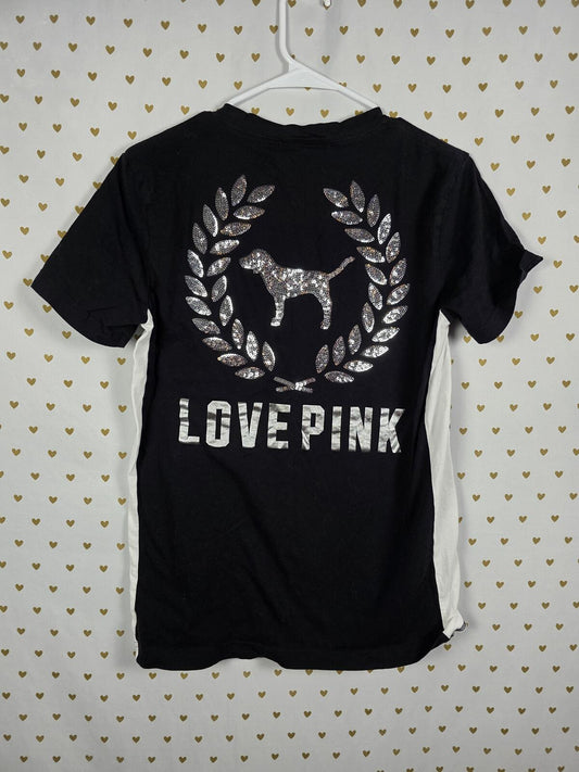 Victorias Secret PINK BLING Crest Logo Tee Shirt SMALL Sequined Dog
