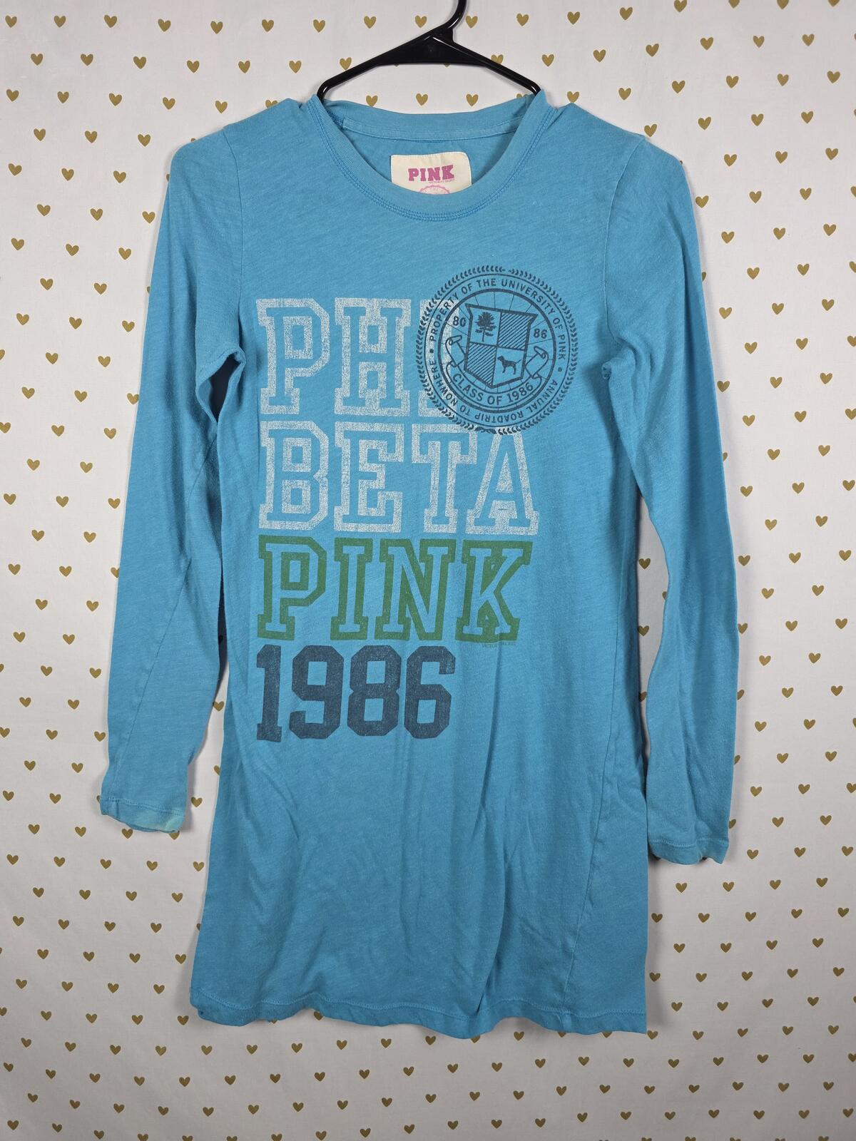 Victorias Secret PHI BETA PINK Long Sleeve Nightigown Sleep Dress Y2k Vintage SM