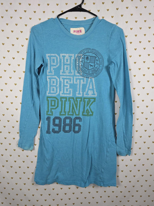 Victorias Secret PHI BETA PINK Long Sleeve Nightigown Sleep Dress Y2k Vintage SM