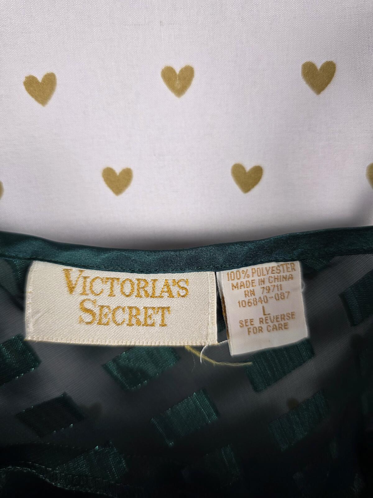 Victorias Secret Gold Label GREEN Sheer Top Slip Dress Satin Vintage LARGE