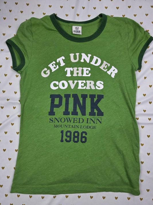 Victorias Secret PINK VINTAGE Get Under the COVERS Green Large Y2k Tee Shirt