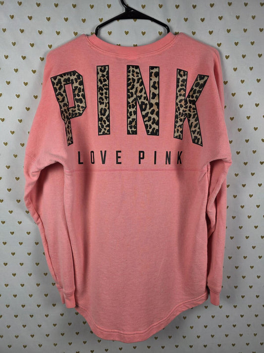 Victorias Secret Pink Leopard Cheetah Campus Long sleeve Sweater Shirt SMALL