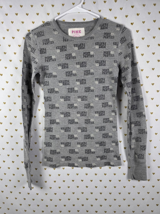 Victorias Secret PINK Vintage Y2k Thermal Tee Shirt SMALL Logo LOVE PARTIES