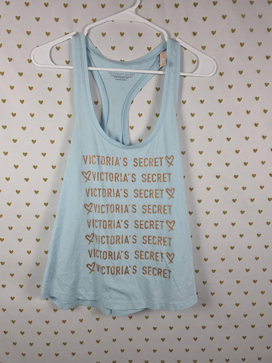 Victorias Secret PINK GLITTER Blue NEW Nwt Muscle Tee Tank Top SMALL