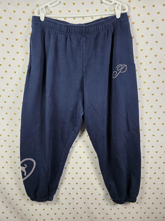 Victorias Secret PINK Pearl Dog Heart Campus Joggers Sweatpants Blue XL