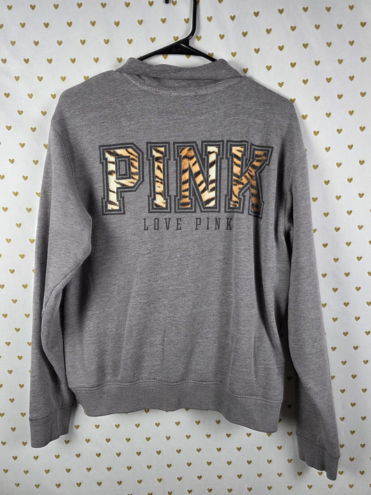Victorias Secret Pink Quarter Zip Animal Print Tiger Stripe LOGO MEDIUM