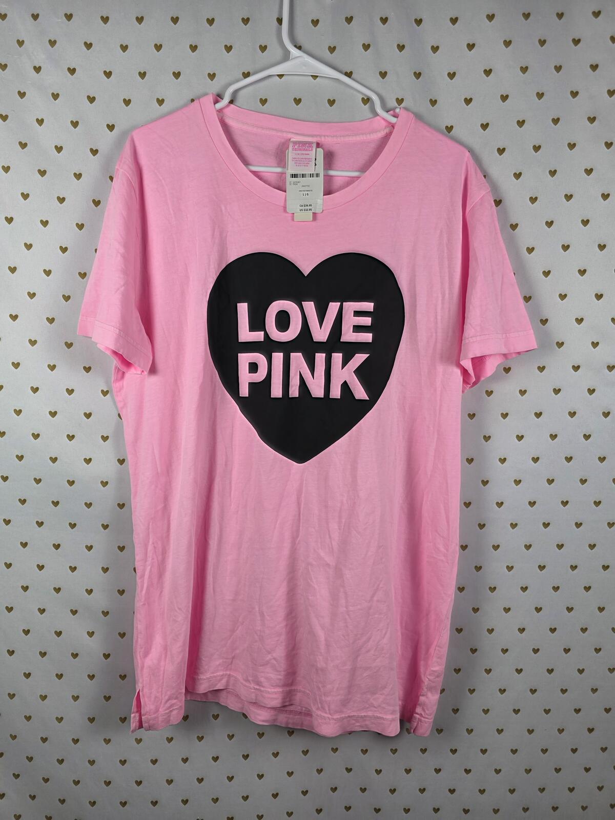 Victorias Secret PINK LOVE Large CAMPUS ORIGINALS New NWT Heart Tee Shirt