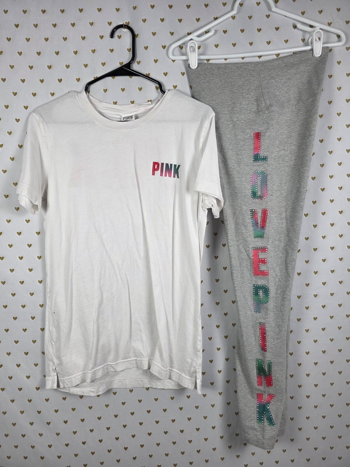 Victorias Secret PINK BLING Studded TEe Shirt & NWT Leggings Yoga Pants SET SM M