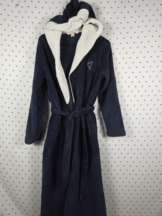 Victorias Secret Heart Thick Fluffy Bath Lounge Robe Hooded with Belt SM XS blue