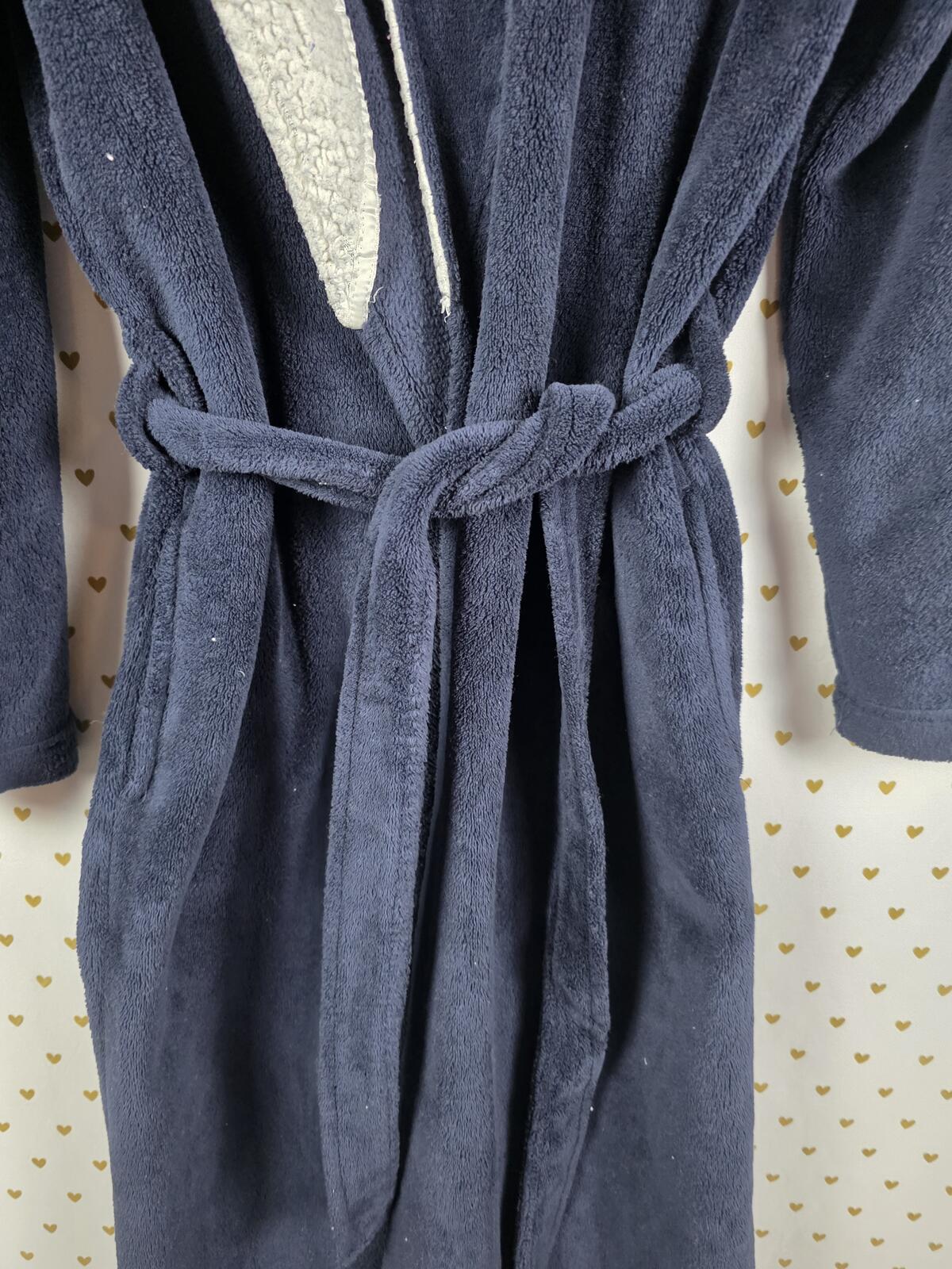 Victorias Secret Heart Thick Fluffy Bath Lounge Robe Hooded with Belt SM XS blue