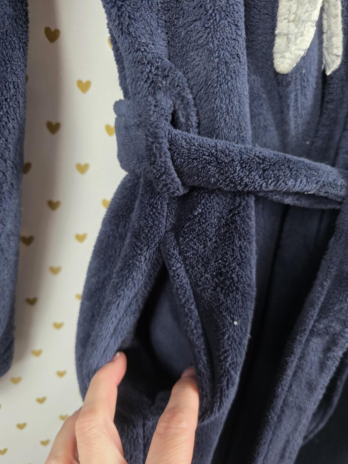 Victorias Secret Heart Thick Fluffy Bath Lounge Robe Hooded with Belt SM XS blue