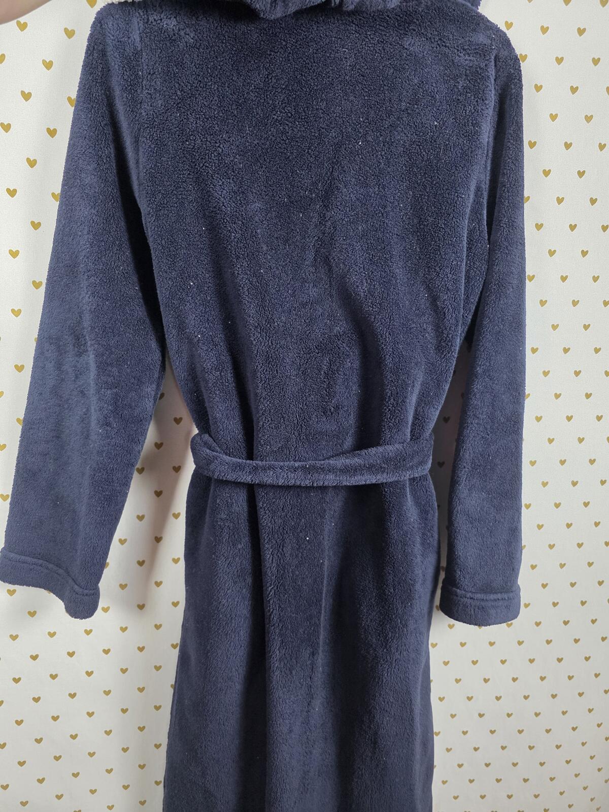 Victorias Secret Heart Thick Fluffy Bath Lounge Robe Hooded with Belt SM XS blue