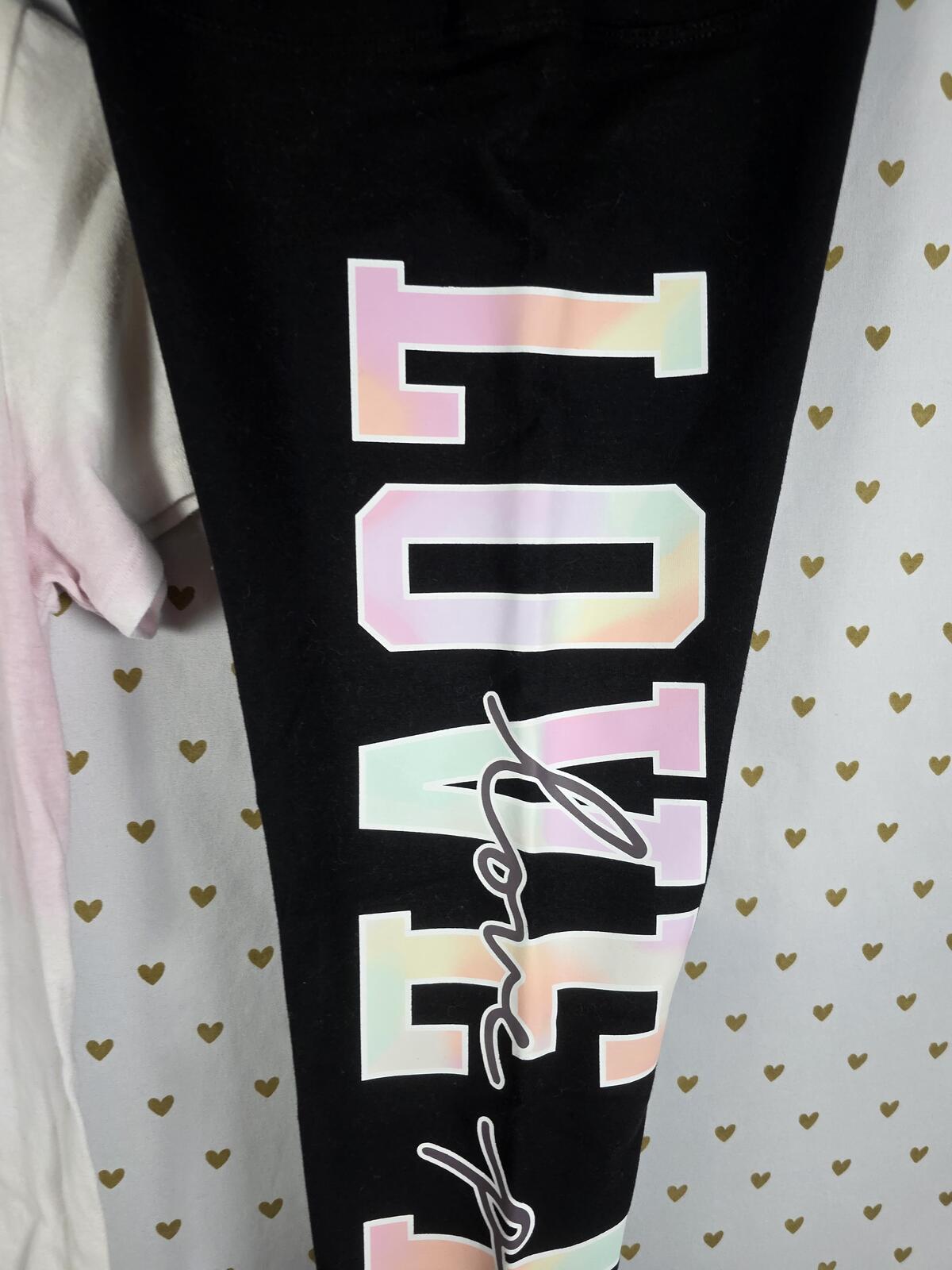 Victorias Secret PINK NWT Yoga Pants & matching TEE SHIRT SET 2pc XS Rainbow