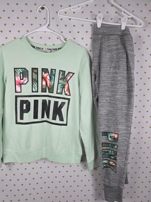 Victorias Secret Pink Hawaiian Floral Sweats Joggers Sweater SET 2pc SMALL