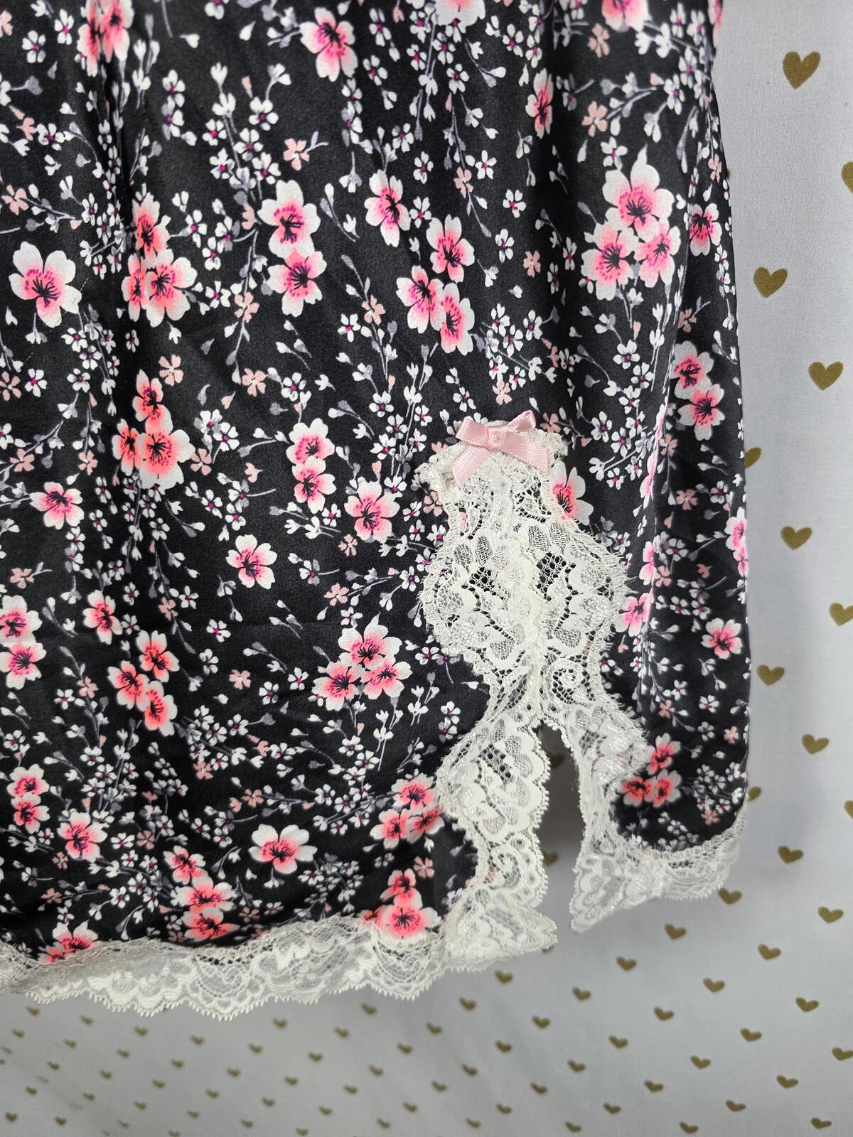 Victorias Secret Sexy Floral Satin Slip Dress Nightie Lingerie Lace Accent LARGE