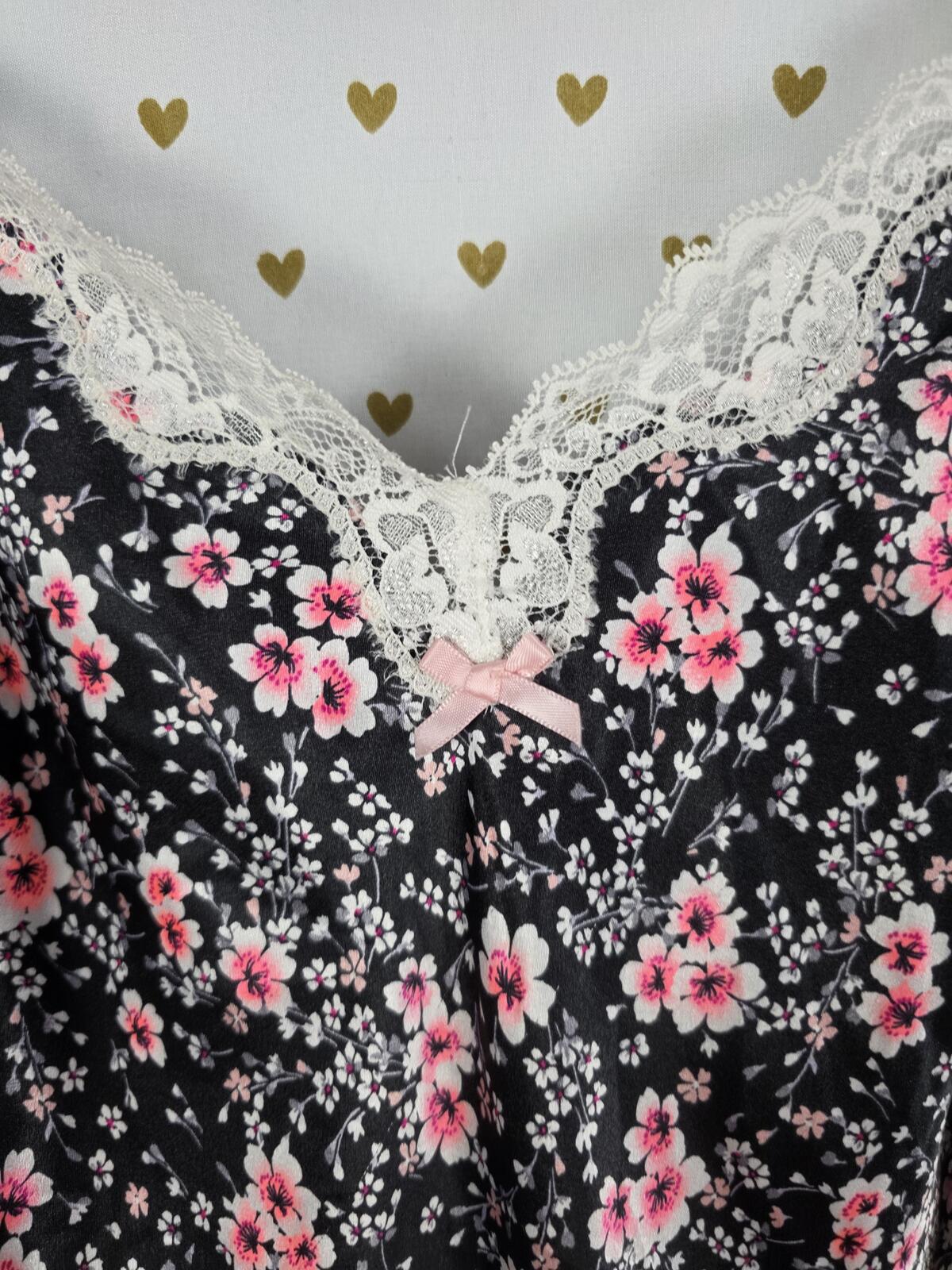 Victorias Secret Sexy Floral Satin Slip Dress Nightie Lingerie Lace Accent LARGE