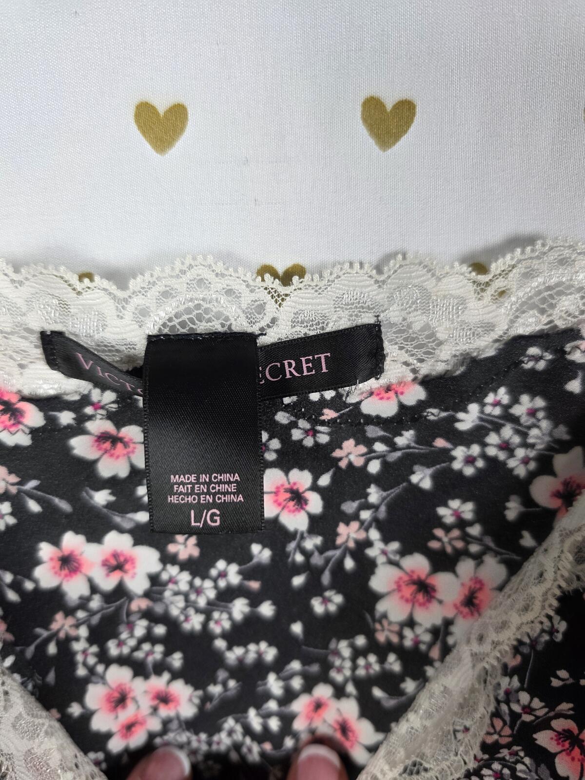 Victorias Secret Sexy Floral Satin Slip Dress Nightie Lingerie Lace Accent LARGE