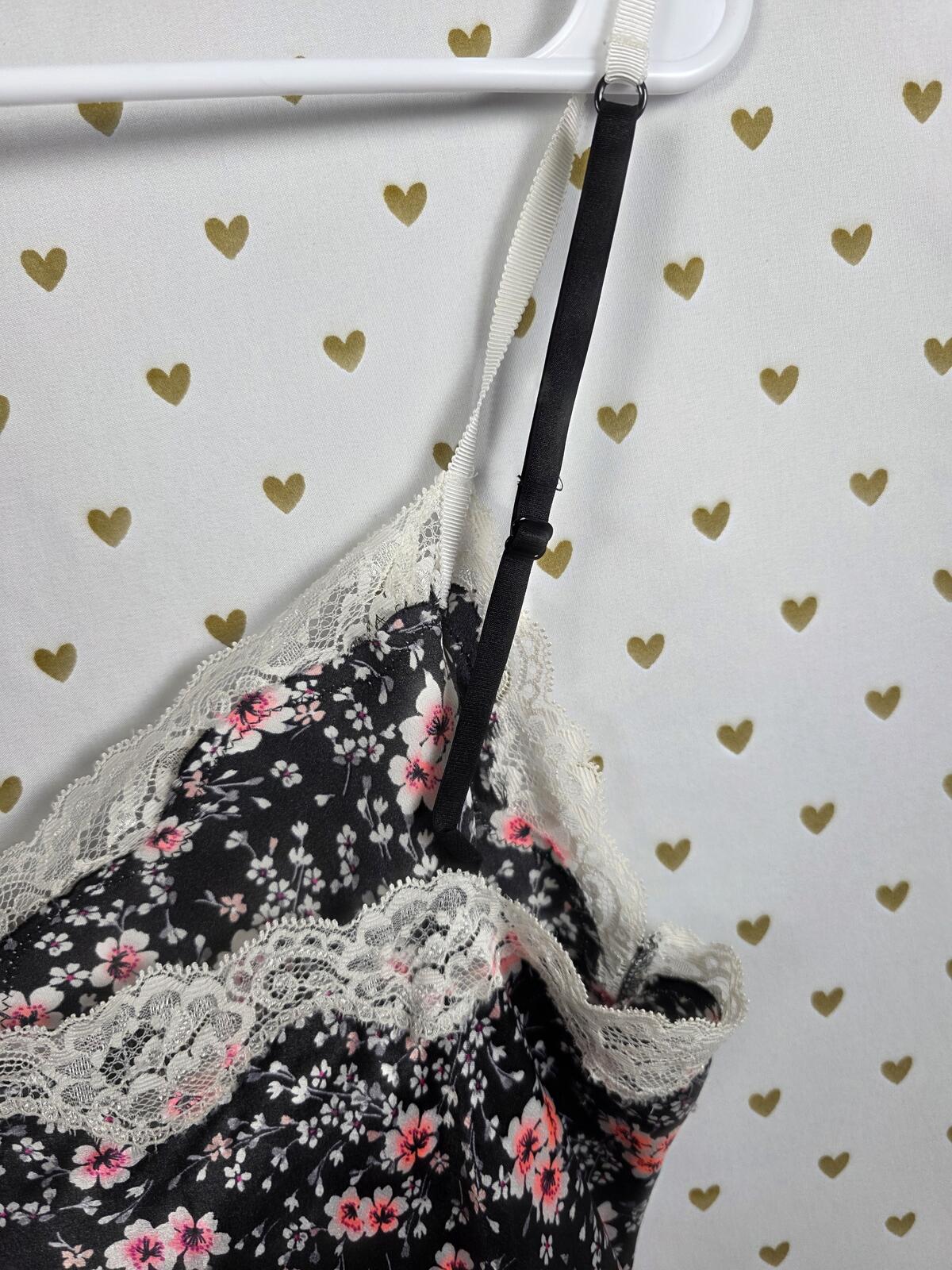 Victorias Secret Sexy Floral Satin Slip Dress Nightie Lingerie Lace Accent LARGE