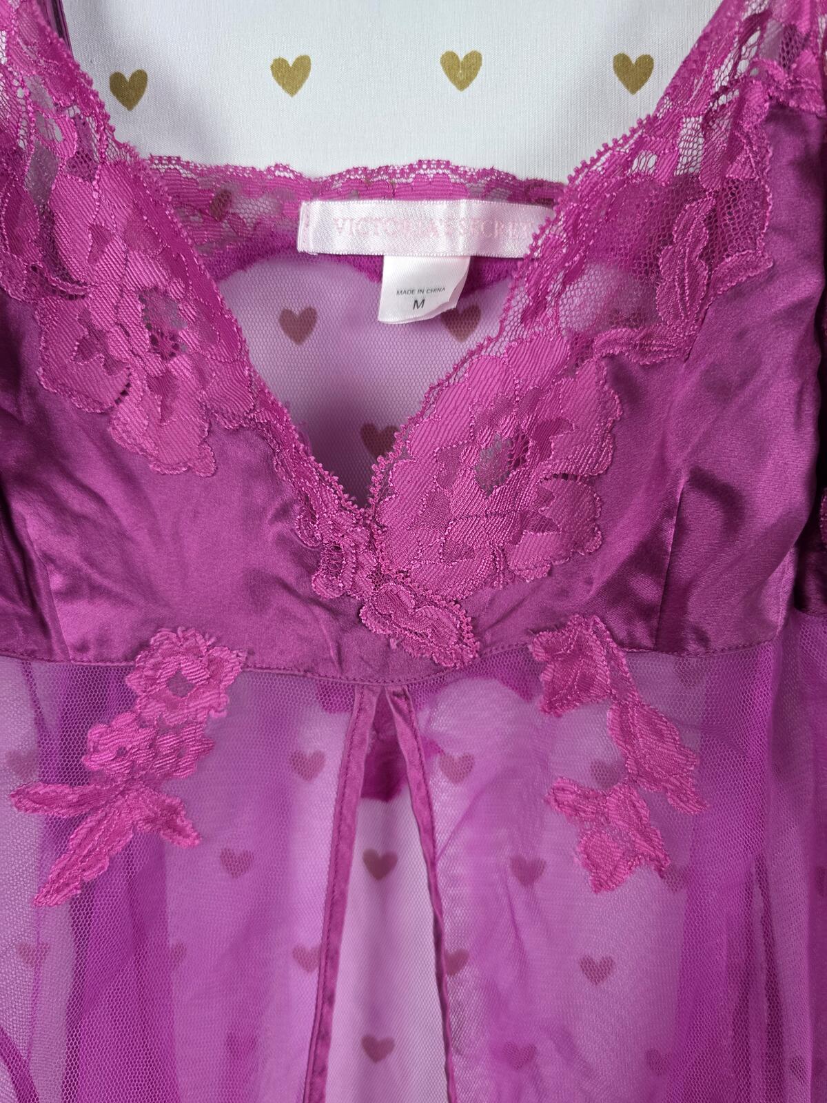 Victorias Secret Purple Silk Babydoll Mesh Dress Nightie Lingerie Vintage MEDIUM