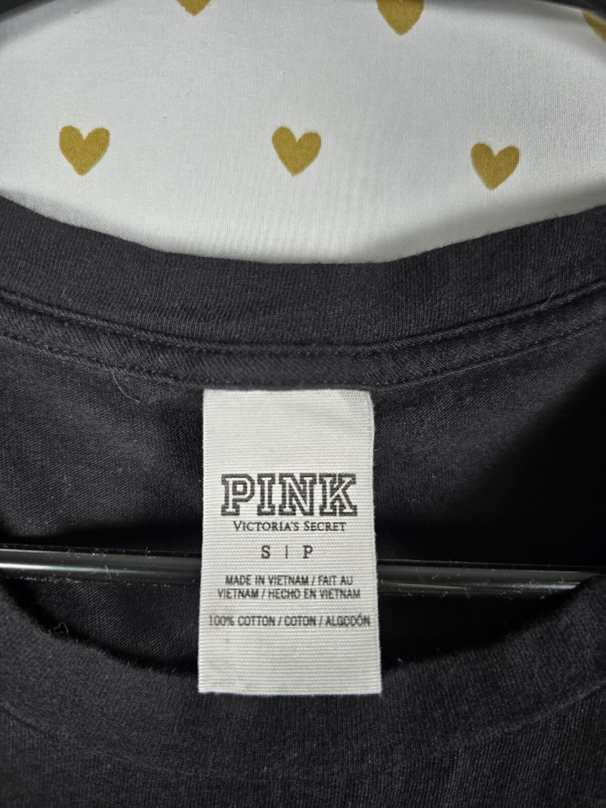 Victorias Secret PINK Sequined Bling Rainbow Logo Tee Shirt Small