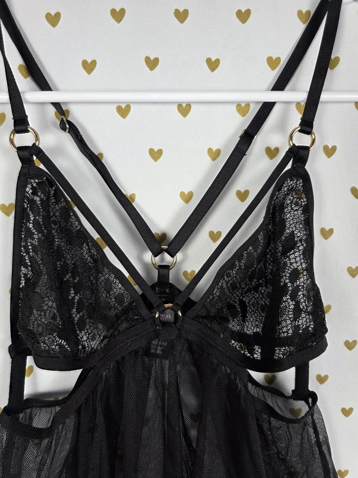 Victorias Secret Strappy Black Caged Babydoll Nightie Lingerie Caged SMALL