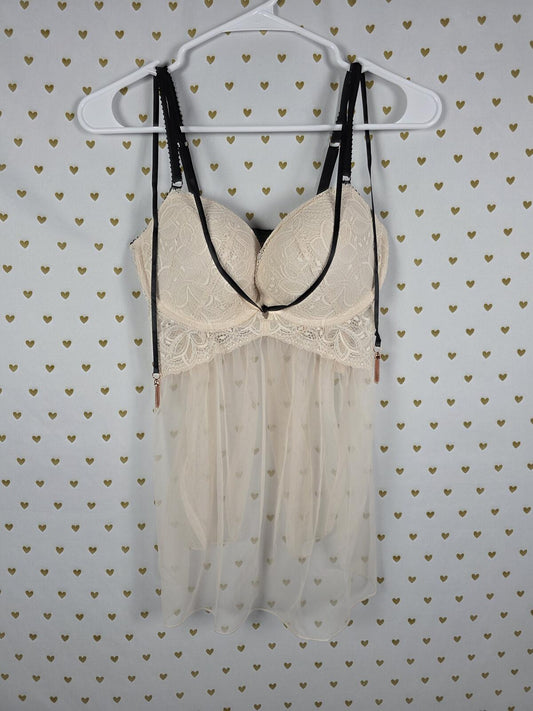 Victorias Secret Strappy Sheer Caged Push Up Babydoll Nightie Lingerie 36D