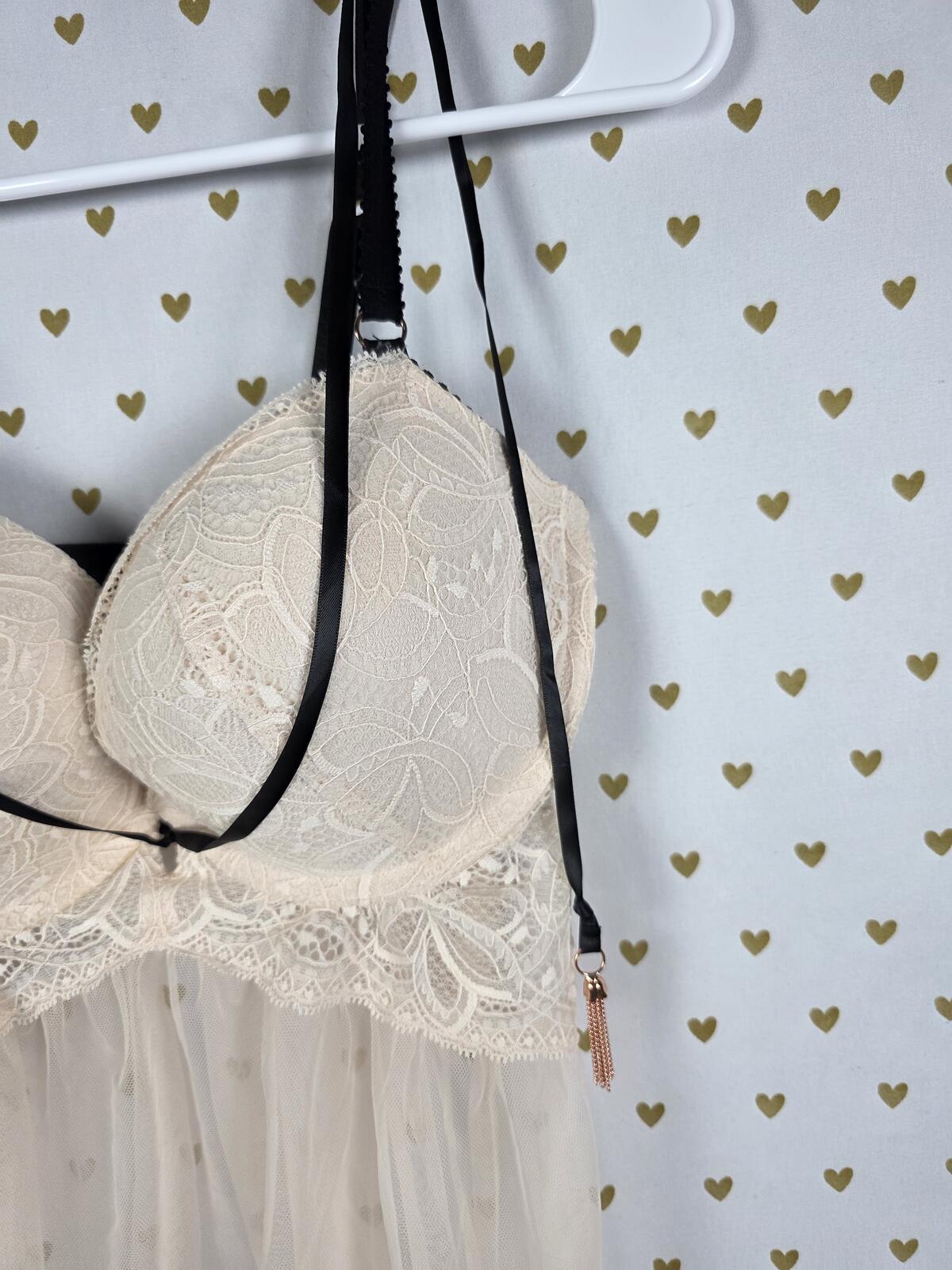 Victorias Secret Strappy Sheer Caged Push Up Babydoll Nightie Lingerie 36D