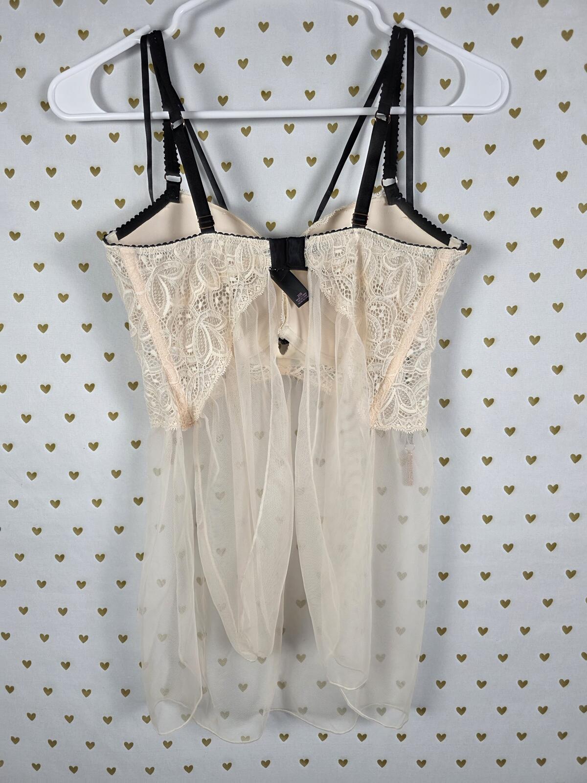 Victorias Secret Strappy Sheer Caged Push Up Babydoll Nightie Lingerie 36D