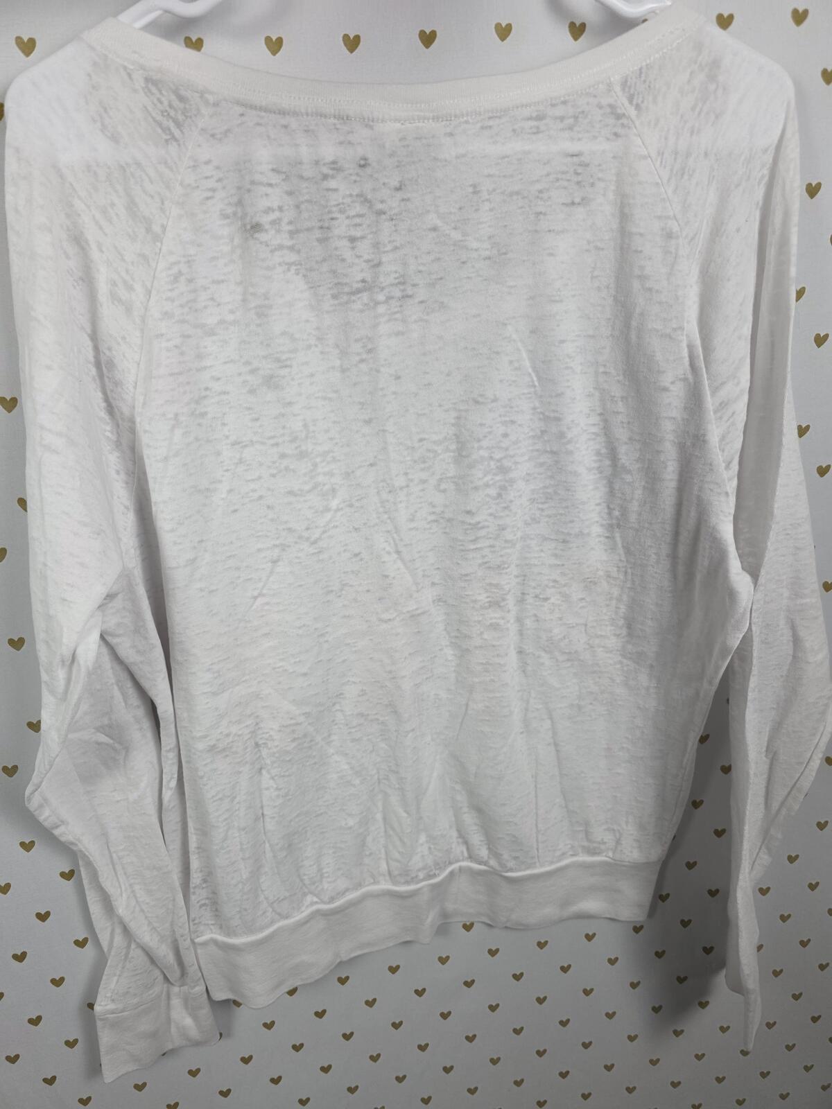 Victorias Secret PINK White long Sleve Gold Bling Tee Shirt Logo MEDIUM